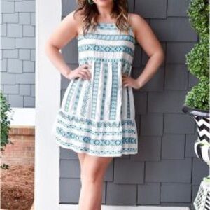 Perfectly Priscilla white sundress with turquoise & aqua embroidery, size 3X